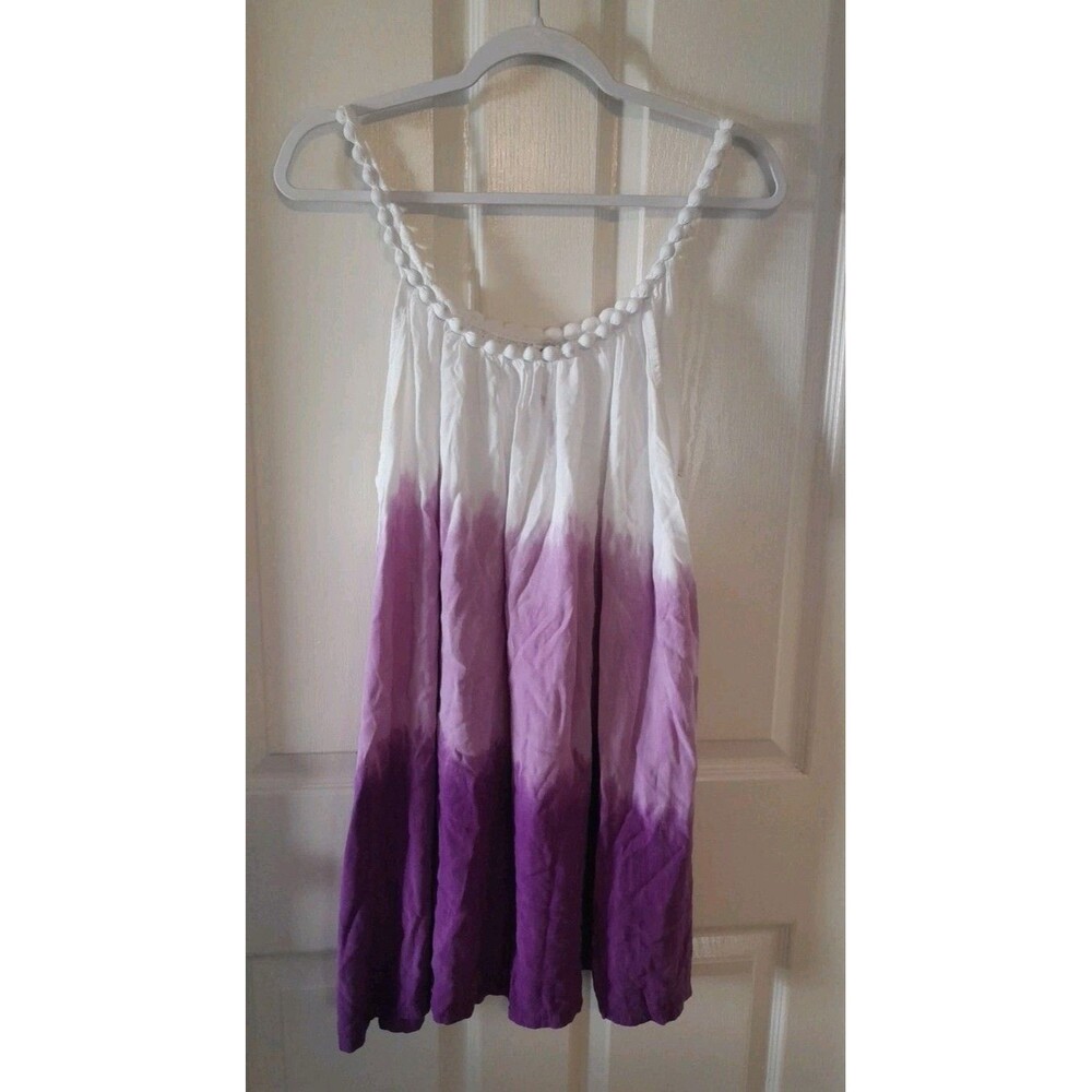 Just From Bali Women One Size Purple Colorblock Midi Dress Beaded Neckline. B57